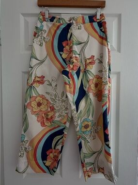 Banana Bay Fine Resorteear Floral Rainbow Print Cropped Ankle Pants Women’s S